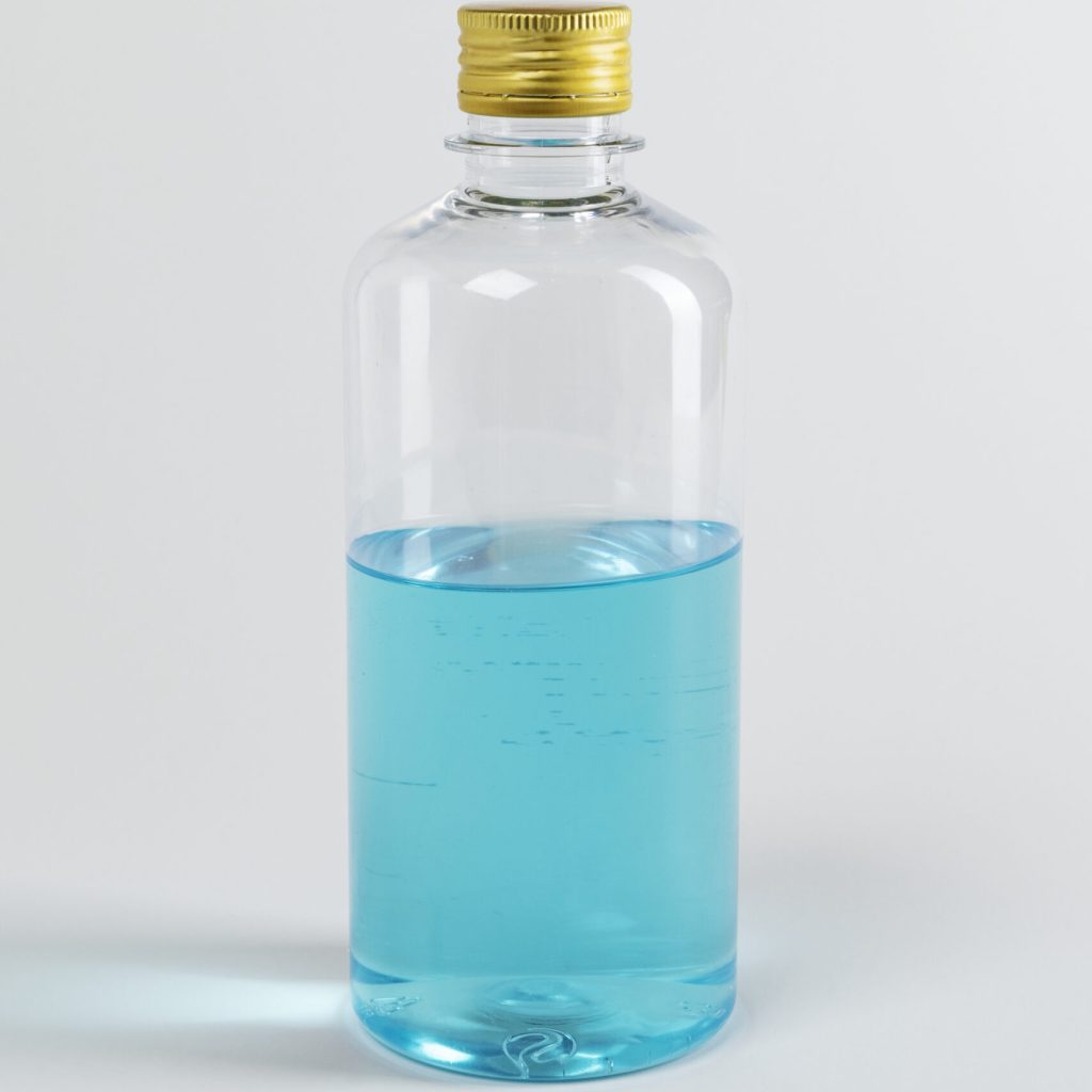 Blue ethanol alcohol bottle